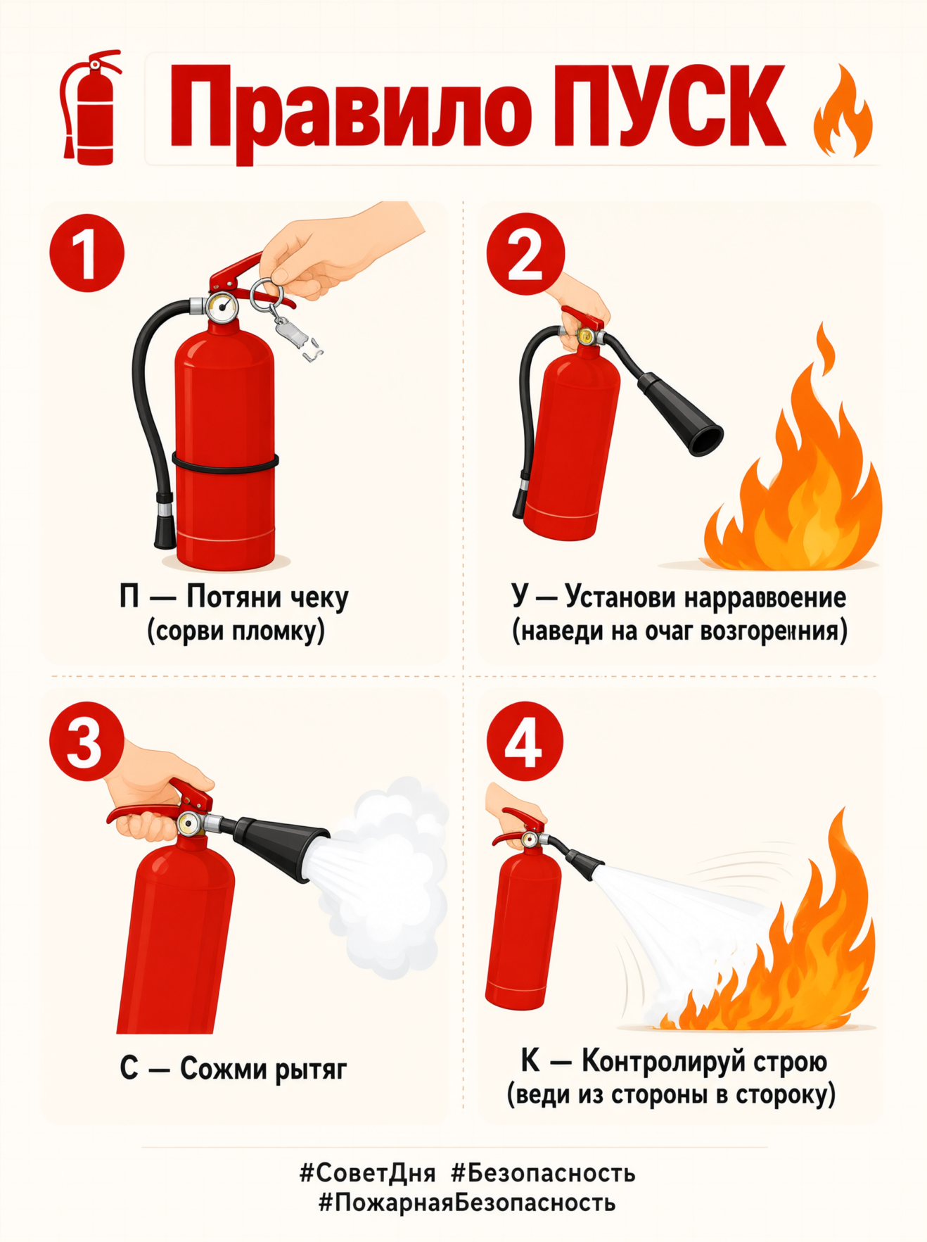 Правило ПУСК: как правильно пользоваться огнетушителем