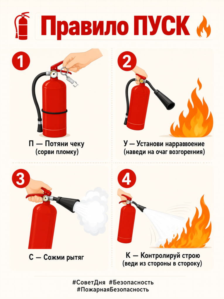 Правило ПУСК: как правильно пользоваться огнетушителем